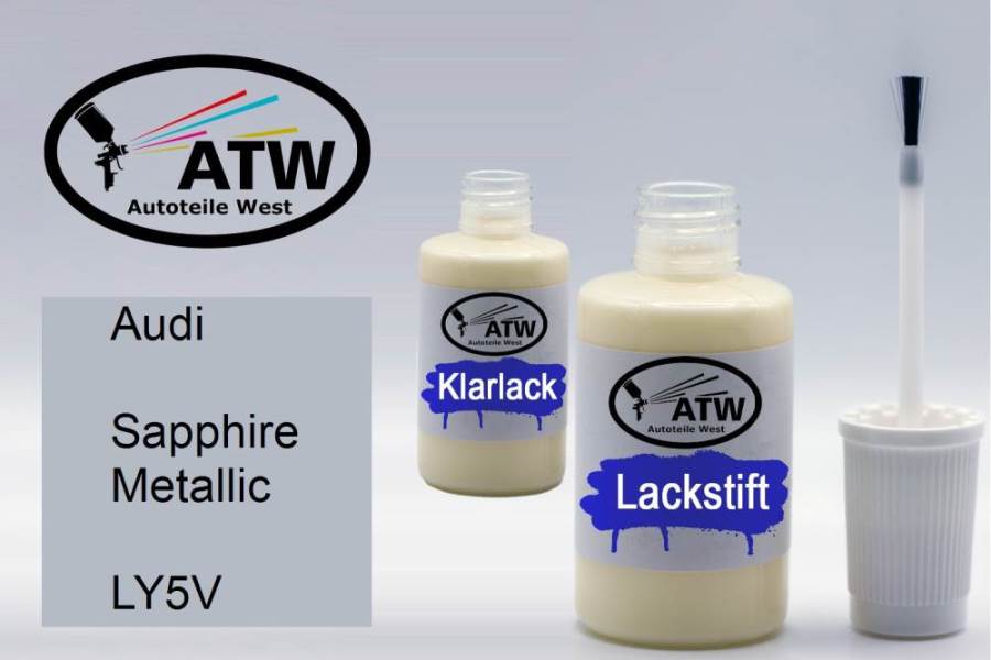 Audi, Sapphire Metallic, LY5V: 20ml Lackstift + 20ml Klarlack - Set, von ATW Autoteile West.